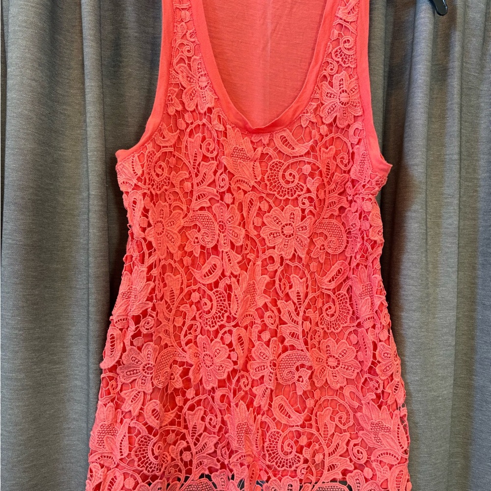 J. Crew Coral Floral Lace Tank Top